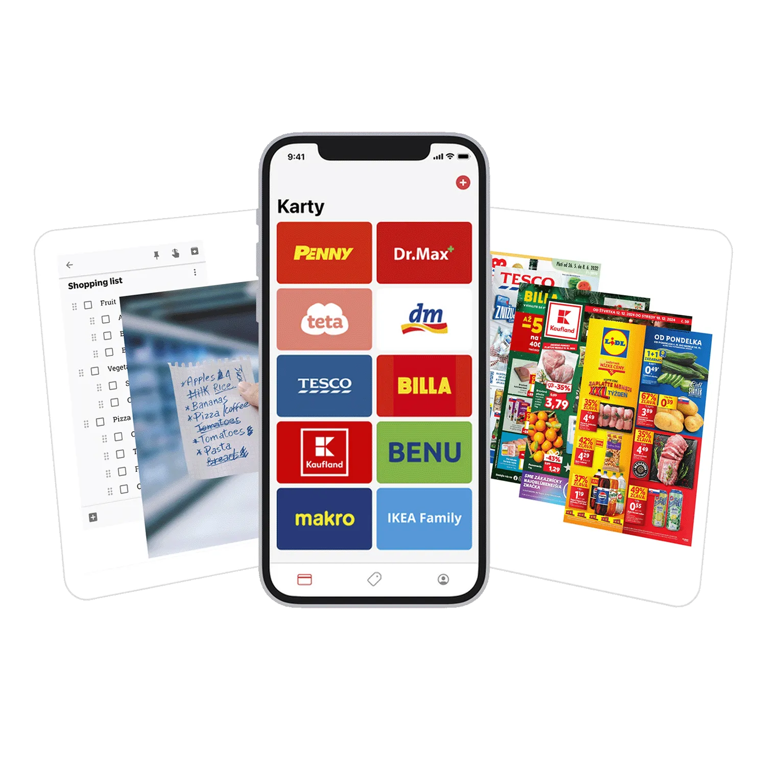 Ukážka komplikovaného nakupovania s letákmi a viacerými obchodmi